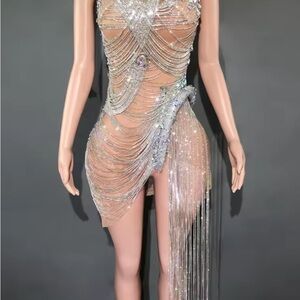 Embellished Silver Evening Dress